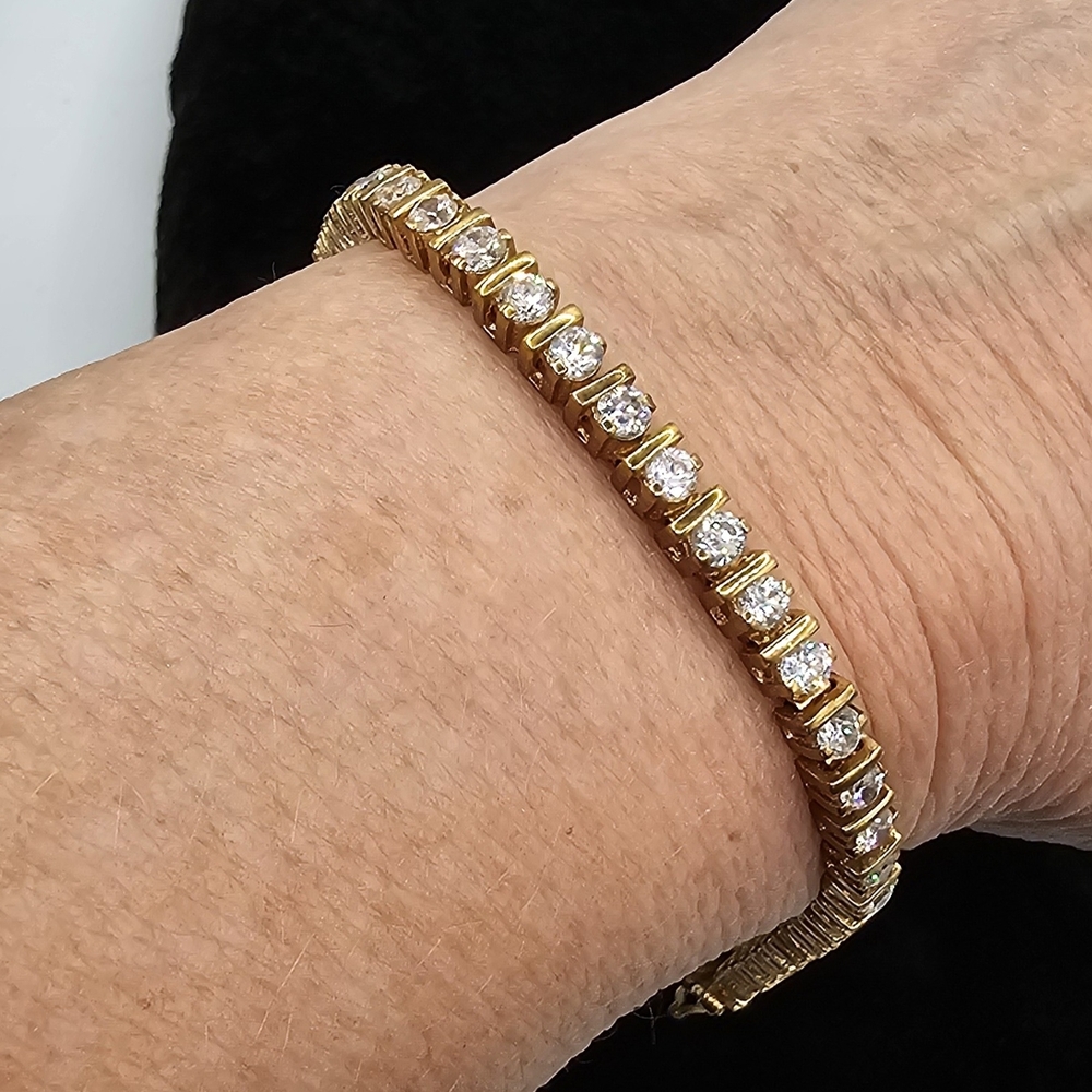 Elegant Gold and Silver Bracelet 7 Inch Cubic ZIRCONIA Gold Plated Over Sterling